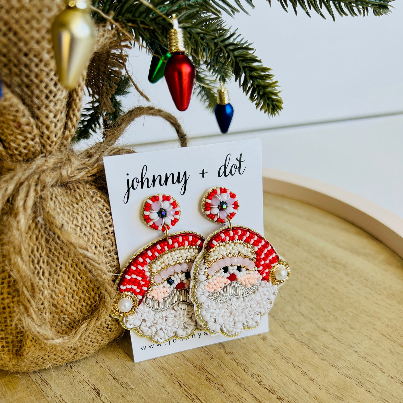 Beaded Classic Vintage Santa Earrings