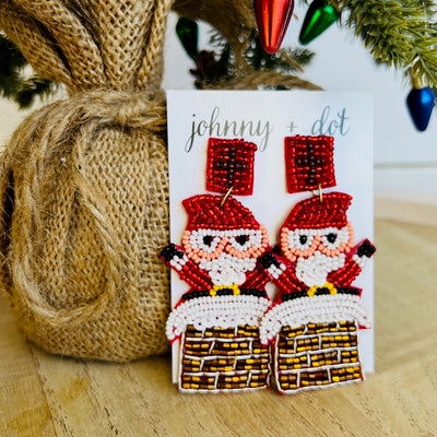 Beaded Santa Chimney Earrings