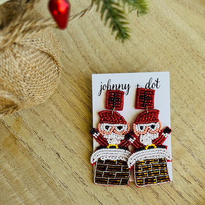 Beaded Santa Chimney Earrings