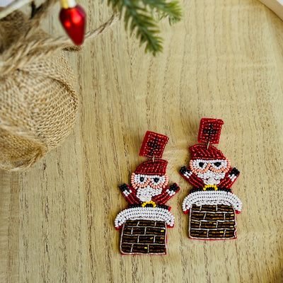 Beaded Santa Chimney Earrings