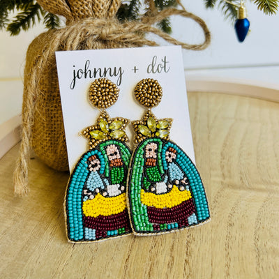 Beaded Nativity Scene Christmas Earrings