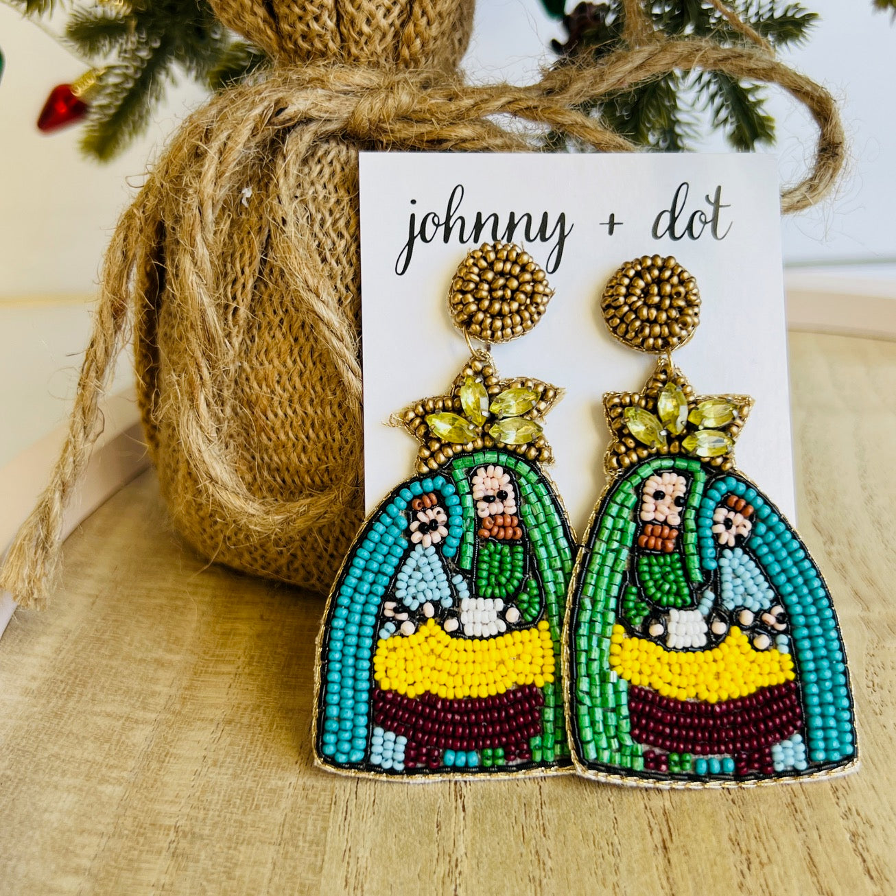 Beaded Nativity Scene Christmas Earrings