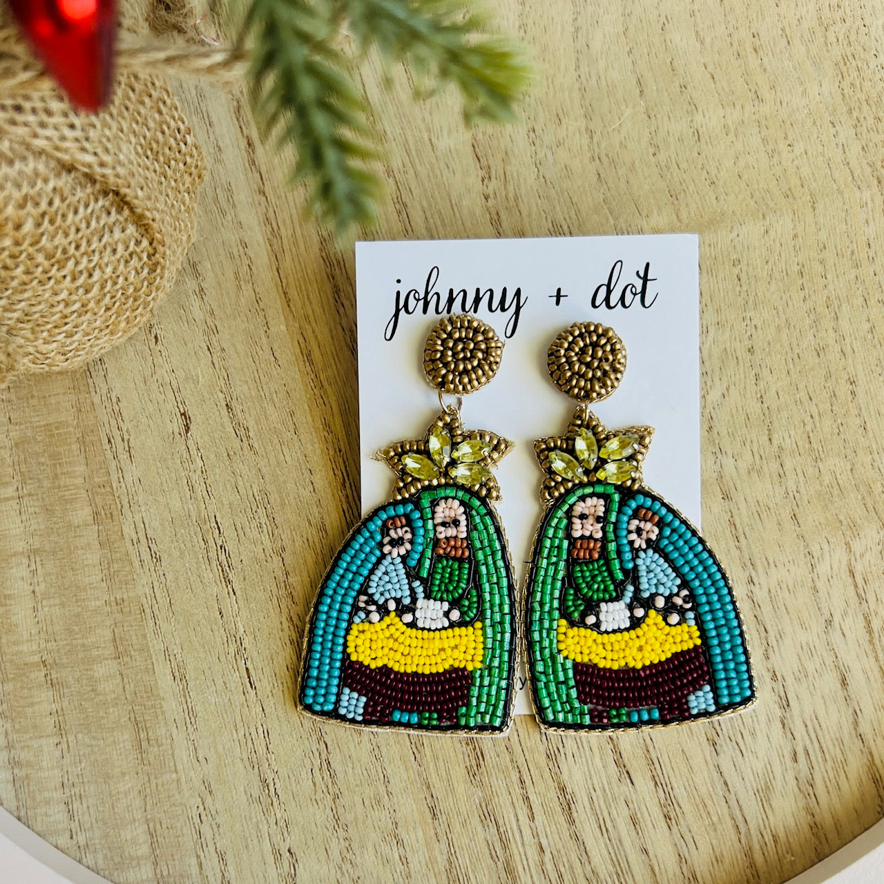 Beaded Nativity Scene Christmas Earrings