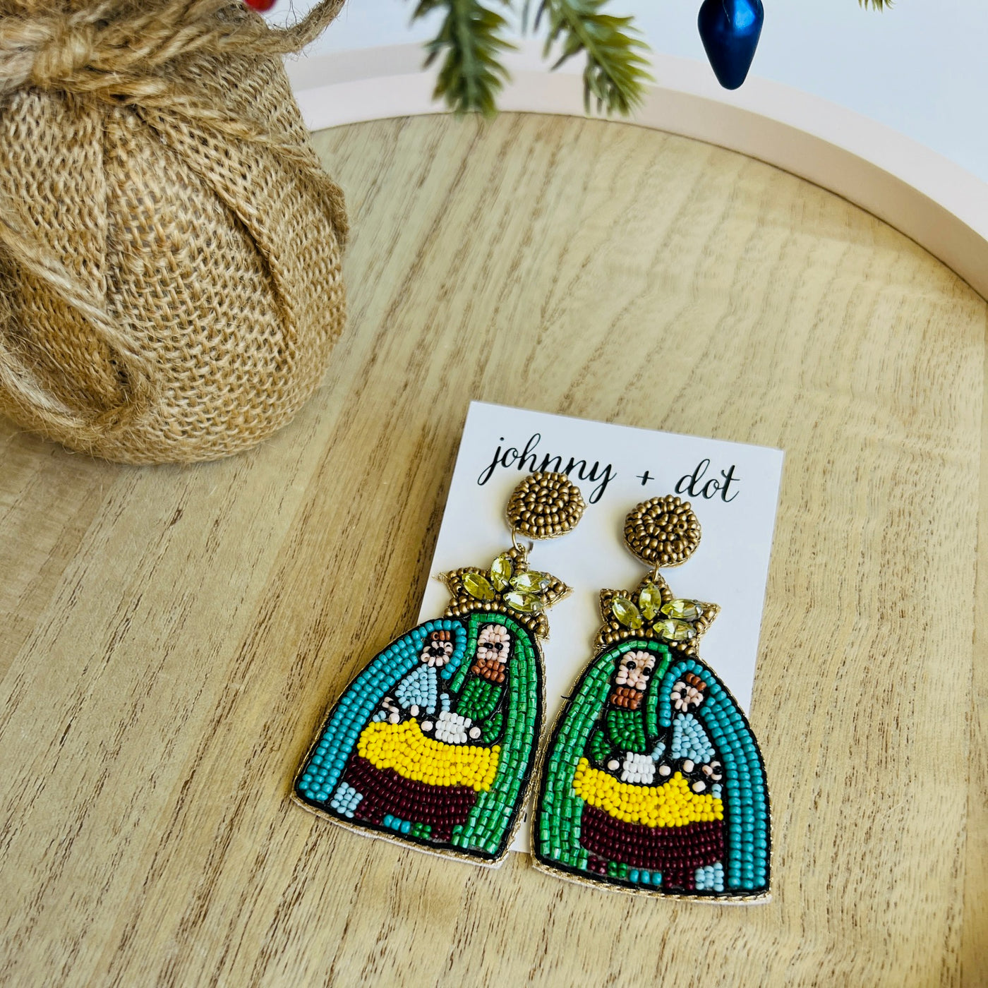 Beaded Nativity Scene Christmas Earrings