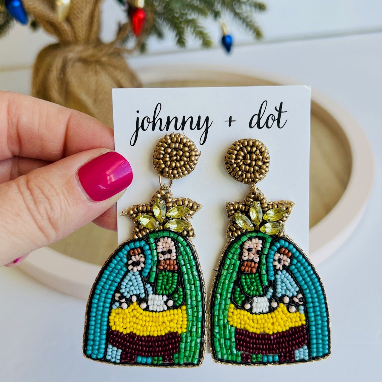 Beaded Nativity Scene Christmas Earrings