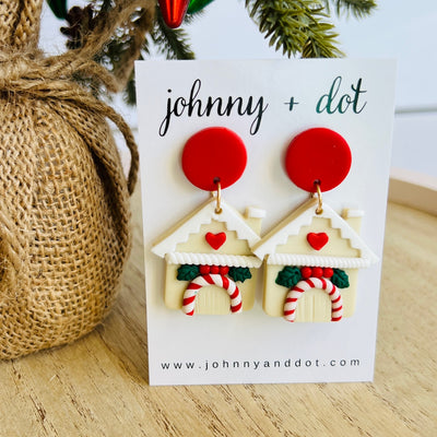 Christmas Cottage Polymer Clay Earrings