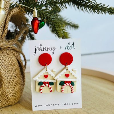 Christmas Cottage Polymer Clay Earrings