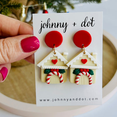 Christmas Cottage Polymer Clay Earrings