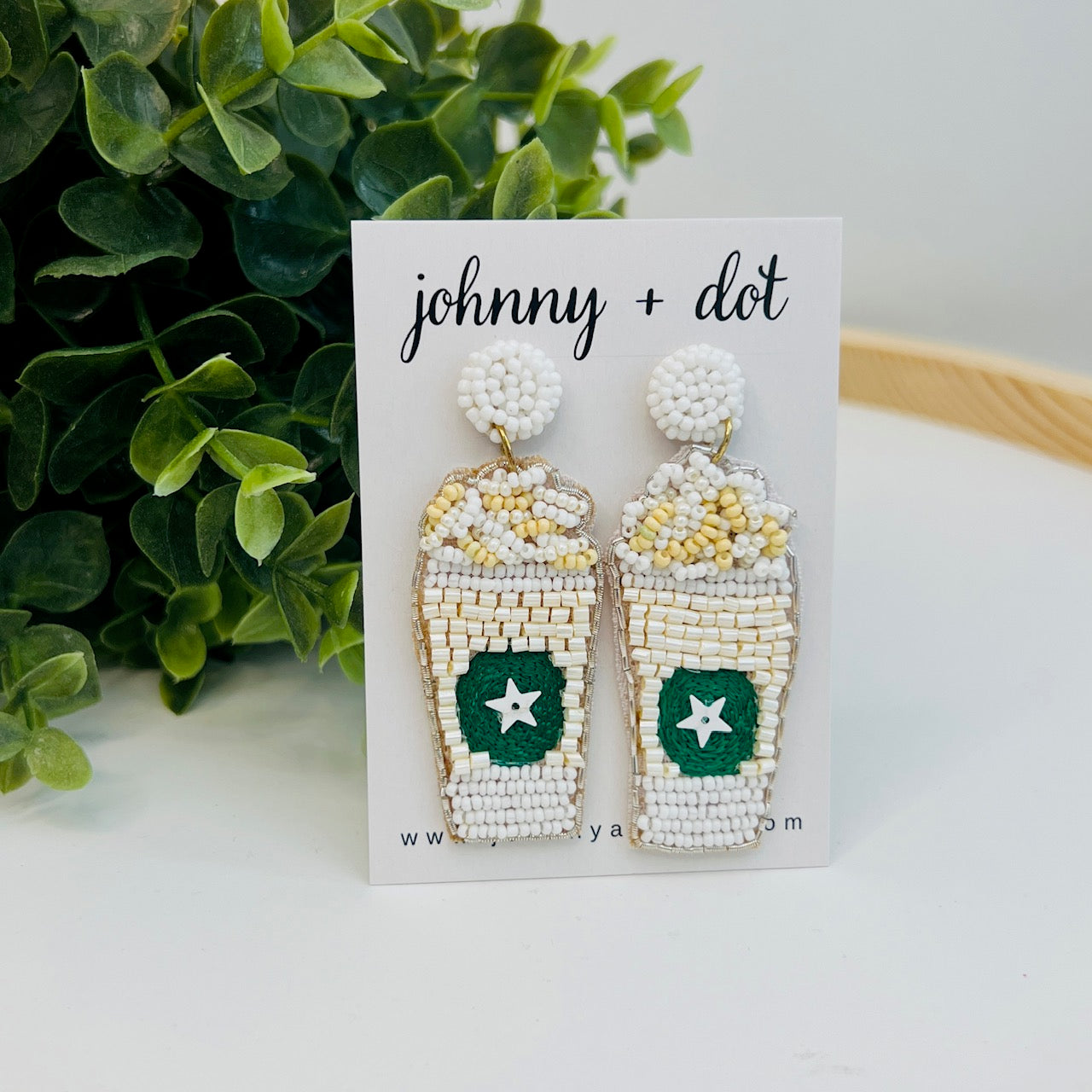 Beaded White Coffee Cup Earrings