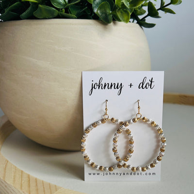 Two-Tone Gold and Silver Beaded Hoop Earrings