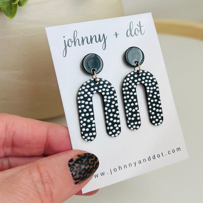 Black and White Micro Polka Dot U-Shaped Earrings