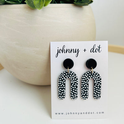 Black and White Micro Polka Dot U-Shaped Earrings