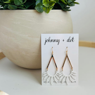 Matte White Leaf Dangle Earrings