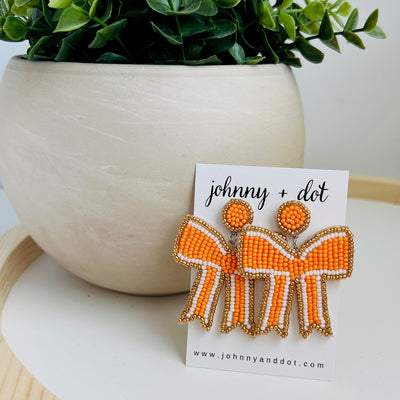 Orange Bow Beaded Earrings