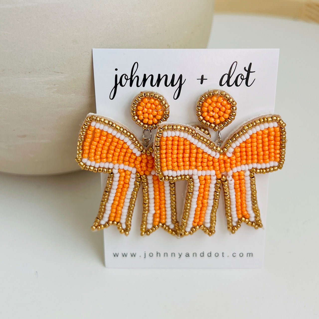 Orange Bow Beaded Earrings