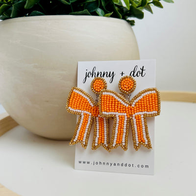 Orange Bow Beaded Earrings