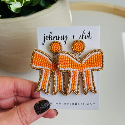 Orange Bow Beaded Earrings