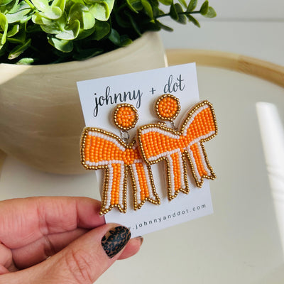 Orange Bow Beaded Earrings