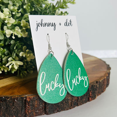 Green Lucky Teardrop Earrings