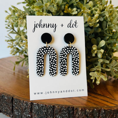 Black and White Micro Polka Dot U-Shaped Earrings