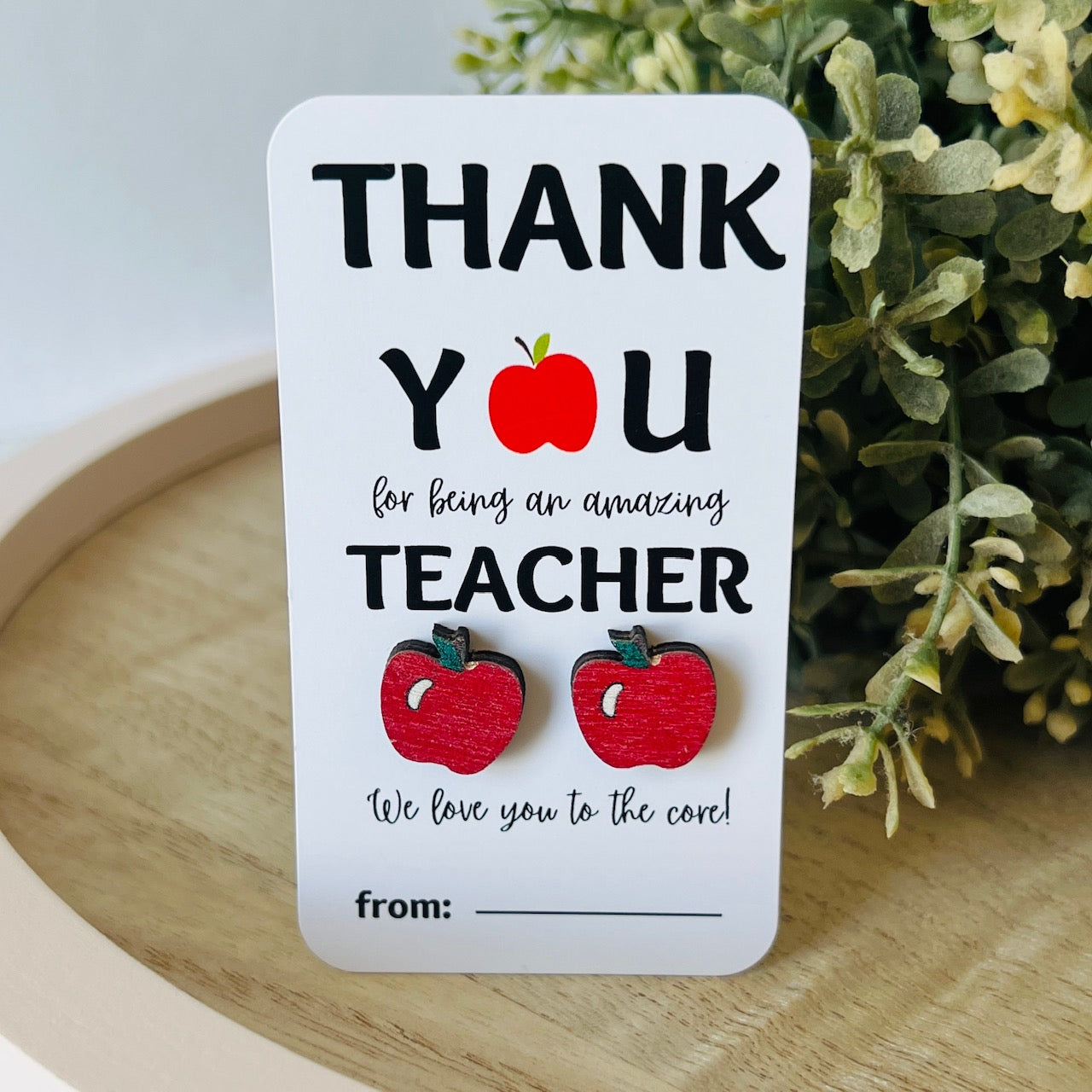 Teacher Appreciation Wooden Apple Stud Earrings