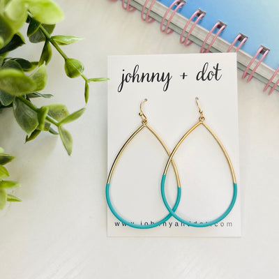 Teal Horizon Gold Teardrop Hoops