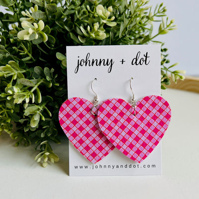 Pink Gingham Heart Earrings