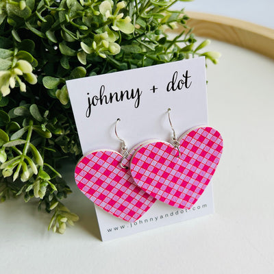 Pink Gingham Heart Earrings