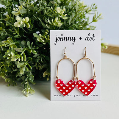 Red and White Heart Drop Earrings