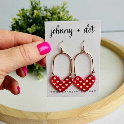 Red and White Heart Drop Earrings