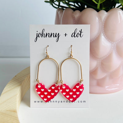 Red and White Heart Drop Earrings