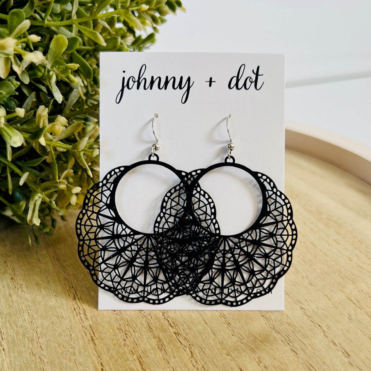 Black Filigree Boho Hoop Earrings