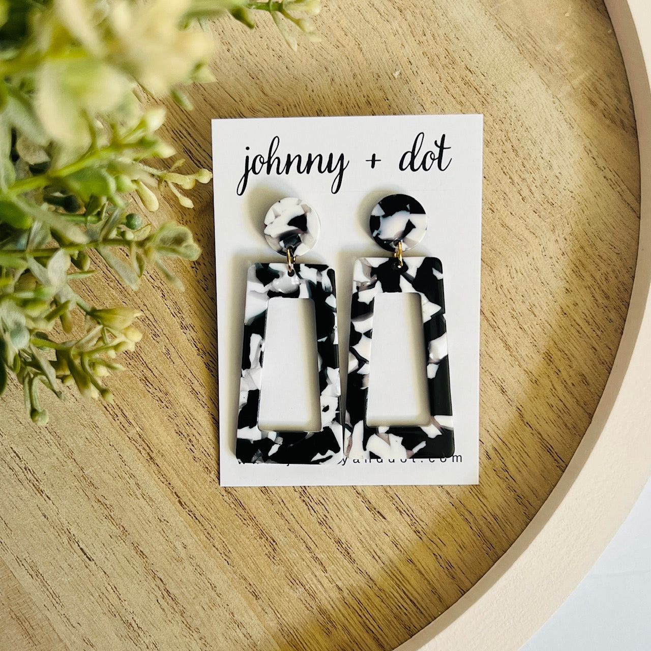 Black and White Open Rectangular Drop Earrings