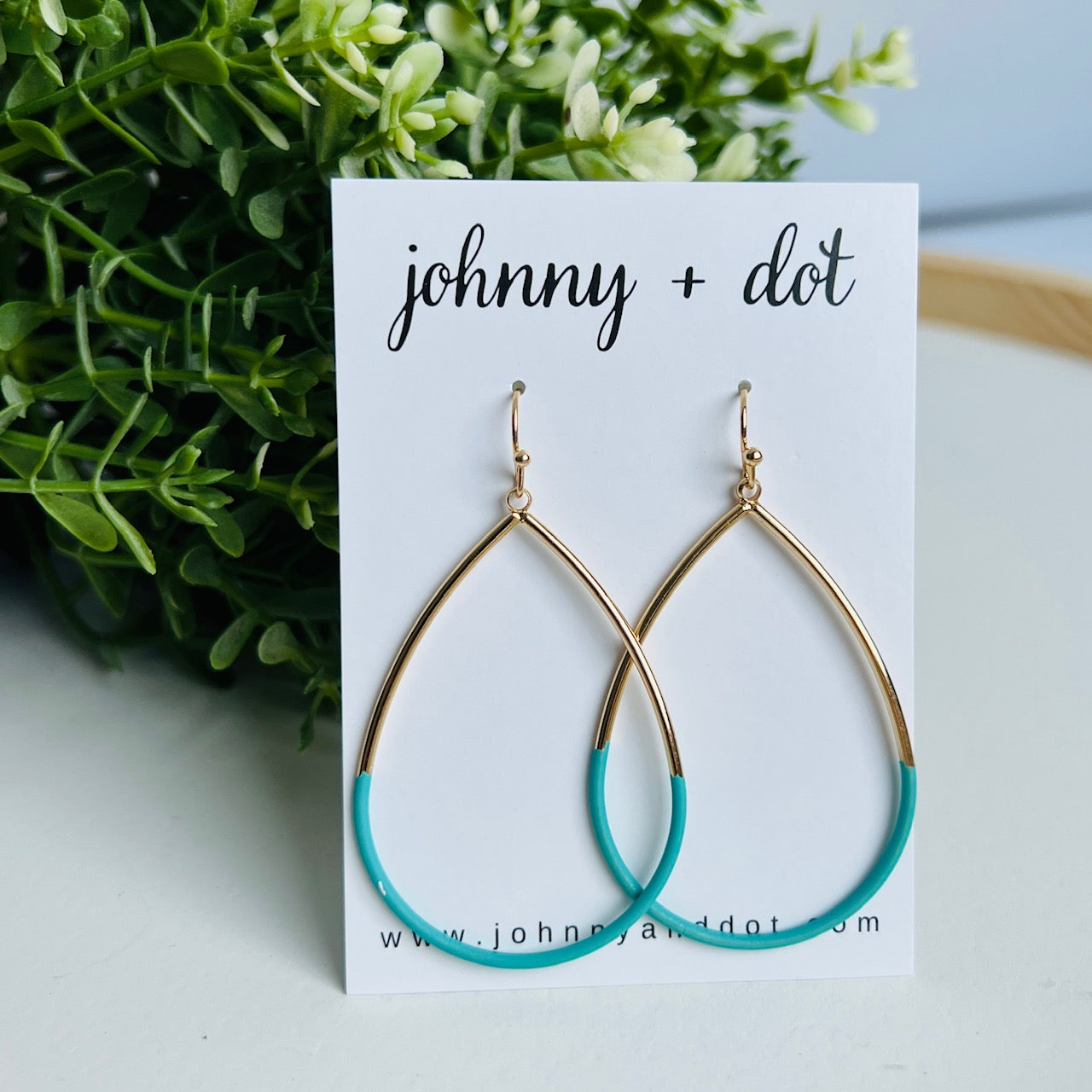 Teal Horizon Gold Teardrop Hoops