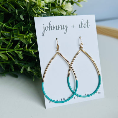 Teal Horizon Gold Teardrop Hoops