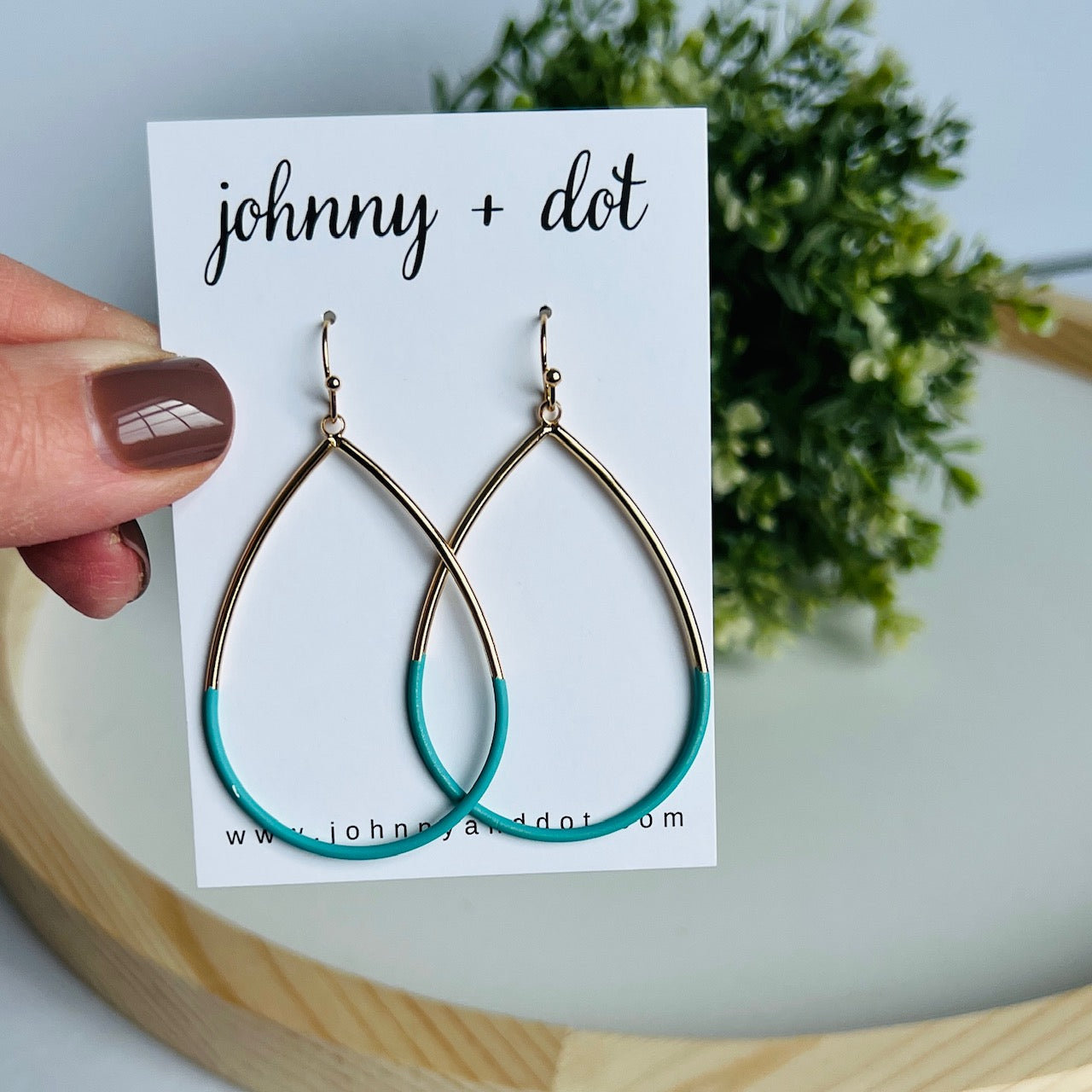 Teal Horizon Gold Teardrop Hoops