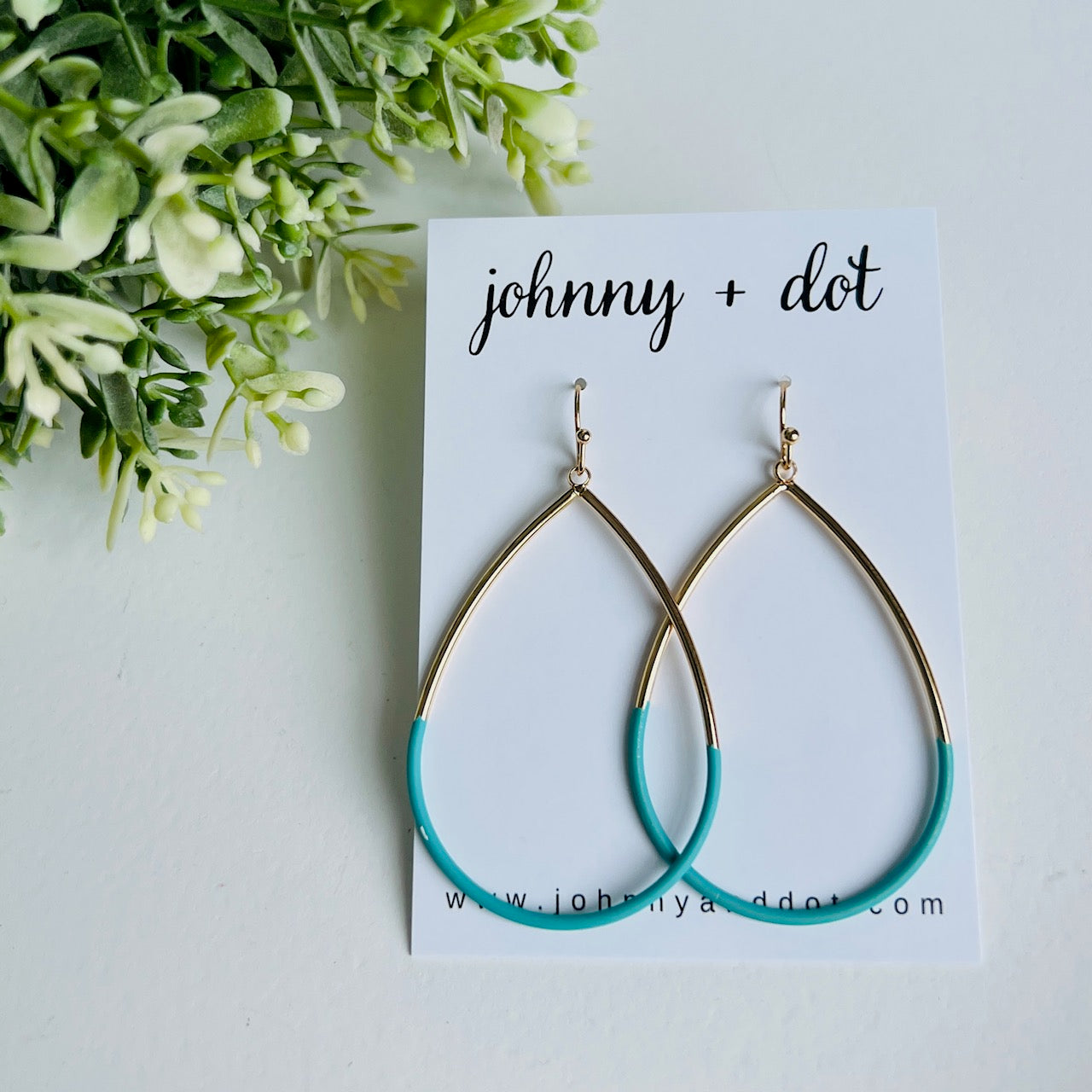 Teal Horizon Gold Teardrop Hoops