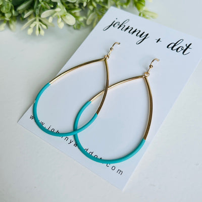 Teal Horizon Gold Teardrop Hoops