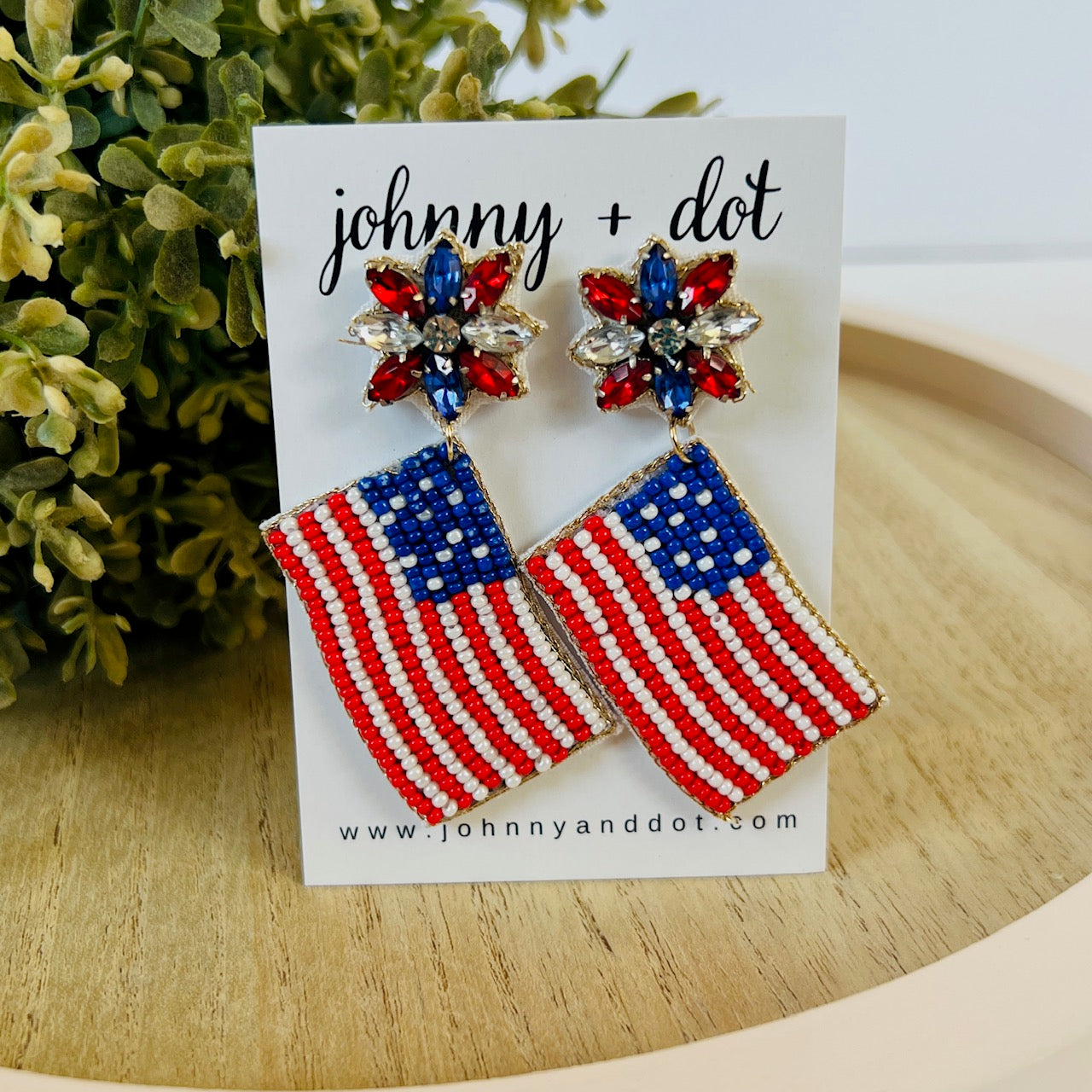 Beaded American Flag Dangle Earrings