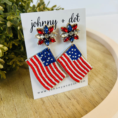 Beaded American Flag Dangle Earrings