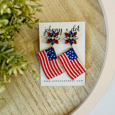 Beaded American Flag Dangle Earrings