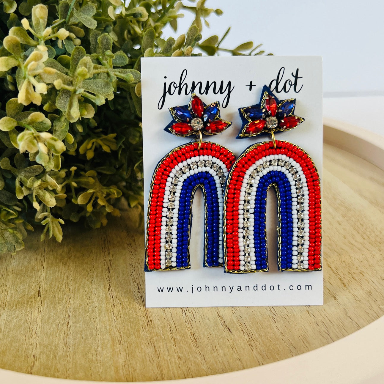 Beaded Red, White & Blue Rainbow Earrings