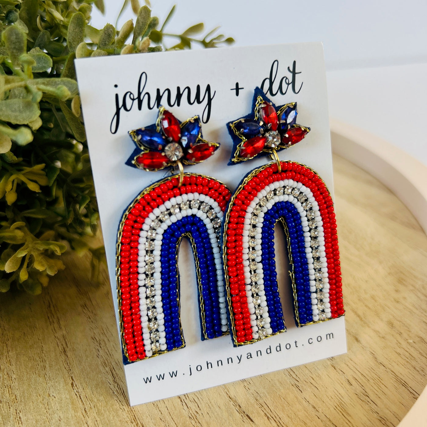 Beaded Red, White & Blue Rainbow Earrings