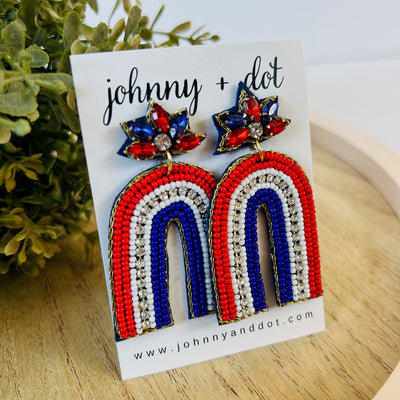 Beaded Red, White & Blue Rainbow Earrings