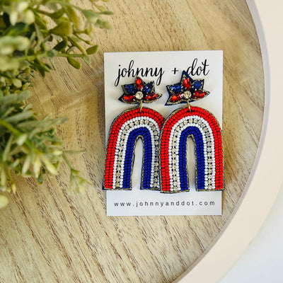 Beaded Red, White & Blue Rainbow Earrings