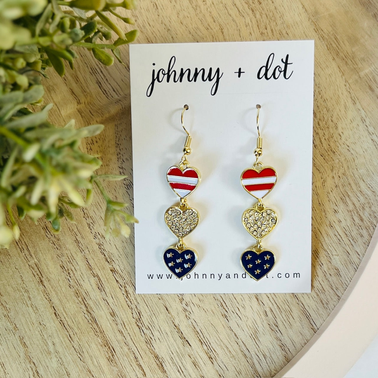 Stars and Stripes Dangle Heart Earrings