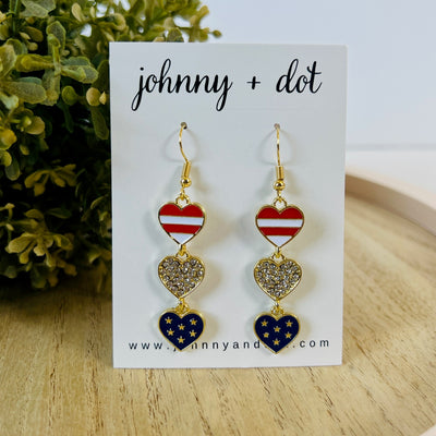 Stars and Stripes Dangle Heart Earrings