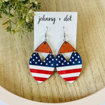 Wooden Stars and Stripes Flag Earrings