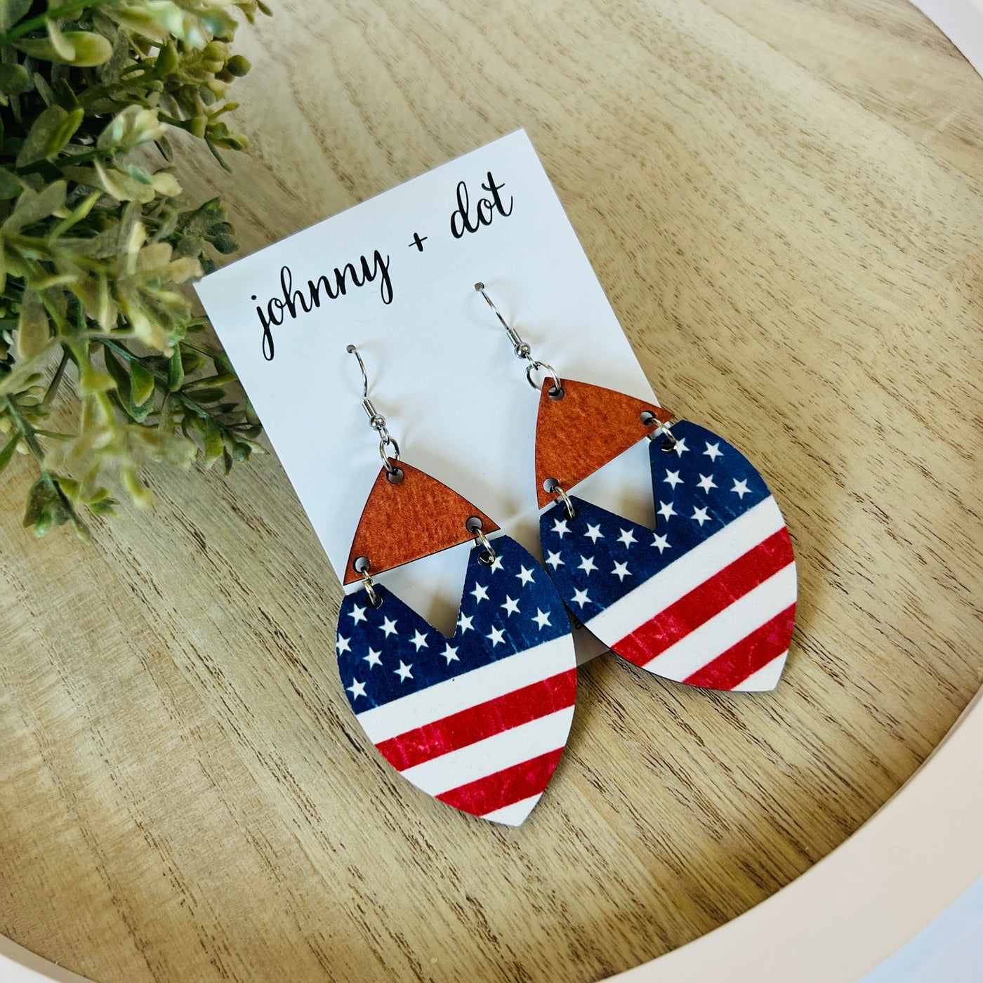 Wooden Stars and Stripes Flag Earrings