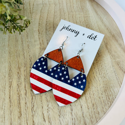 Wooden Stars and Stripes Flag Earrings